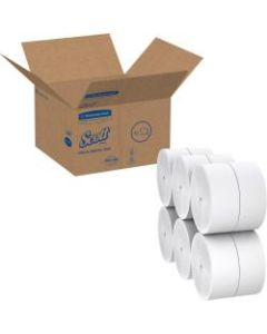 Scott Coreless Jumbo Roll Tissue - 1 Ply - 3.78in x 2300 ft - 9in Roll Diameter - White - Fiber - Coreless, Non-chlorine Bleached - For Bathroom - 12 / Carton