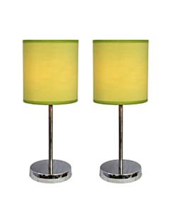 Simple Designs Chrome Mini Basic Table Lamp Set with Green Fabric Shade