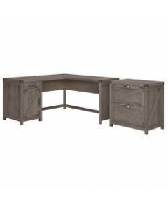 Kathy Ireland Home by Bush Furniture Cottage Grove 60inW L Shaped Desk with 2 Drawer Lateral File Cabinet, Restored Gray, Standard Delivery