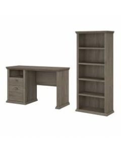 Bush Furniture Yorktown 50inW Home Office Desk With 5-Shelf Bookcase, Restored Gray, Standard Delivery