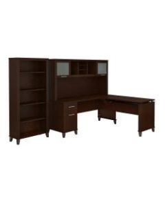 Bush Furniture Somerset 72inW 3 Position Sit to Stand L Shaped Desk With Hutch And Bookcase, Mocha Cherry, Standard Delivery