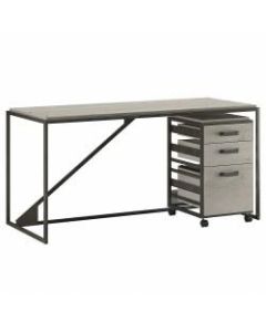 Bush Furniture Refinery 62inW Industrial Desk With 3-Drawer Mobile File Cabinet, Cottage White, Standard Delivery