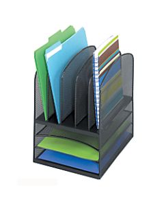 Safco Onyx Mesh Desk Organizer, 3 Horizontal/5 Upright, 13in H x 111/2" W x 91/2" D, Black