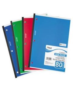 Mead 05222 1-Subject Wireless Notebook - 80 Sheets - Ruled - 8in x 10 1/2in - White Paper - Green, Blue, Red, Light Blue Cover - Perforated - 1Each