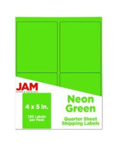 JAM Paper Mailing Address Labels, 4in x 5in, Neon Green, Pack Of 120 Labels