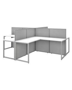 Bush Business Furniture Easy Office 60inW 4-Person L-Shaped Cubicle Desk Workstation With 45inH Panels, Pure White/Silver Gray, Premium Installation