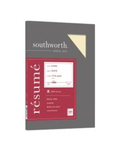 Southworth 100% Cotton Resume Paper, 8 1/2in x 11in, 24 Lb, 100% Recycled, Ivory, Pack Of 100