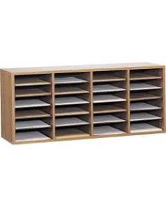 Safco Adjustable Wood Literature Organizer, 16 3/8inH x 39 3/8inW x 11 3/4inD, 24 Compartments, Oak