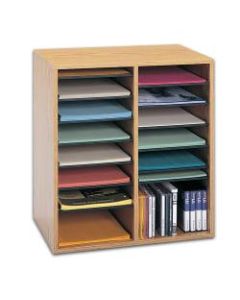 Safco Adjustable Wood Literature Organizer, 20inH x 19 1/2inW x 11 3/4inD, 16 Compartments, Oak
