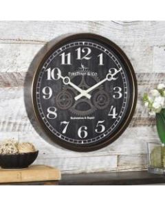 FirsTime Industrial Gears Round Wall Clock, 12in, Brown/Gold