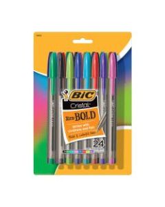 BIC Cristal Ballpoint Pens, Bold Point, 1.6 mm, Translucent Barrel, Assorted Ink Colors, Pack Of 24 Pens