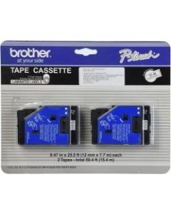 Brother TC-20 Black-On-White Tapes, 0.5in x 25ft, Pack Of 2