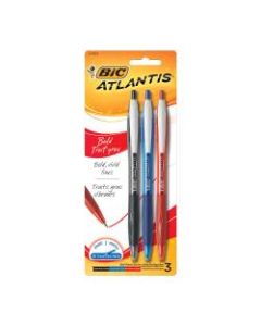 BIC Atlantis Bold Retractable Ballpoint Pens, Medium Point, 1.6 mm, Assorted Colors, Pack Of 3