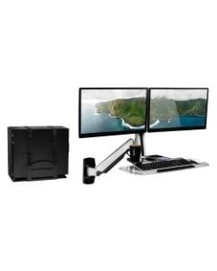 Mount-It! MI-7906 Sit-Stand Dual-Monitor Wall-Mount Workstation With Articulating Keyboard Tray Arm And CPU Holder, 23inH x 36inW x 7-1/2inD, Silver