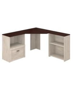 Bush Furniture Townhill Corner Desk With Bookcase And File Cabinet, Washed Gray/Madison Cherry, Standard Delivery