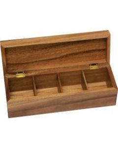 Lipper Acacia Tea Box, 4-Section - 4 Compartment(s) - 3.9in Height x 4.1in Width x 12.5in Depth - Counter - Acacia Wood - 1