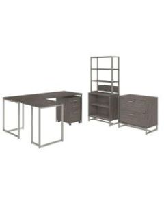 kathy ireland Office by Bush Business Furniture Method 72inW L Shaped Desk with 30inW Return, File Cabinets and Bookcase, Cocoa, Standard Delivery