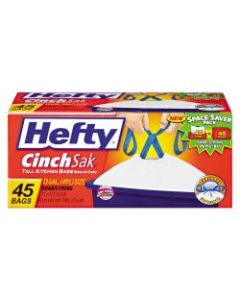 Hefty Cinch Sak Tall Kitchen Bags, White, 13 Gallons, Box Of 45