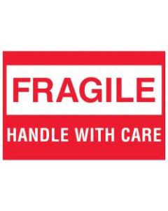 Tape Logic Preprinted Shipping Labels, DL1051, Fragile - Handle With Care Box, Rectangle, 2in x 3in, Red/White, Roll Of 500