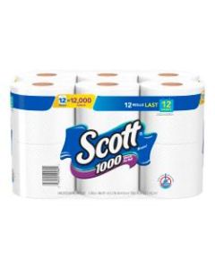 Scott 1000 Toilet Paper, 1000 Sheets Per Roll, Pack Of 12 Rolls