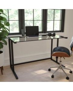 Flash Furniture Contemporary Glass Pedestal Frame Desk, Black/Clear