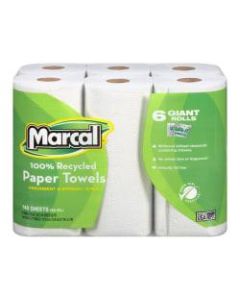 Marcal Small Steps U-Size-It 1-Ply Paper Towels, 100% Recycled, 140 Sheets Per Roll, Pack Of 6 Rolls