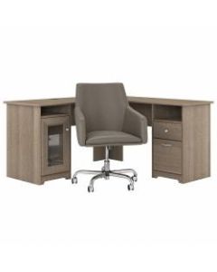 Bush Furniture Cabot 60inW L-Shaped Computer Desk With Mid-Back Leather Box Chair, Ash Gray, Standard Delivery