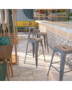 Flash Furniture Backless Distressed Bar Stool, Silver