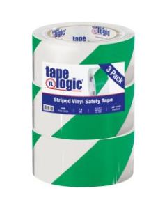 BOX Packaging Striped Vinyl Tape, 3in Core, 2in x 36 Yd., Green/White, Case Of 3