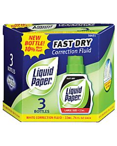 Paper Mate Liquid Paper Correction Fluid, Fast Dry & Smooth Coverage, White, Pack Of 3