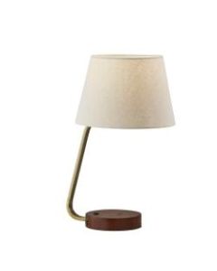 Adesso Louie AdessoCharge Table Lamp, 19inH, White Shade/Walnut & Antique Brass Base