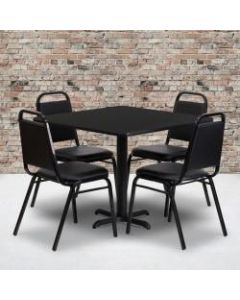 Flash Furniture Square Table With 4 Trapezoidal-Back Banquet Chairs, 30in x 36in, Black