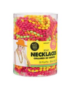 Amscan Bead Necklaces, 30in, Assorted Neon Colors, Pack Of 50 Necklaces