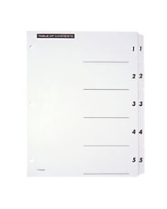 Office Depot Brand Table Of Contents Customizable Index With Preprinted Tabs, White, Numbered 1-5