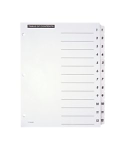 Office Depot Brand Table Of Contents Customizable Index With Preprinted Tabs, White, Numbered 1-12