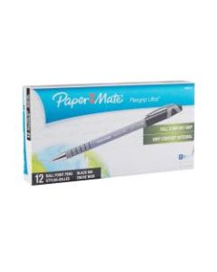 Paper Mate FlexGrip Ultra Ballpoint Pens, Fine Point, 0.8 mm, Gray Barrel, Black Ink, Pack Of 12