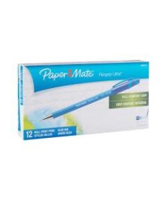Paper Mate FlexGrip Ultra Ballpoint Pens, Fine Point, 0.8 mm, Blue Barrel, Blue Ink, Pack Of 12