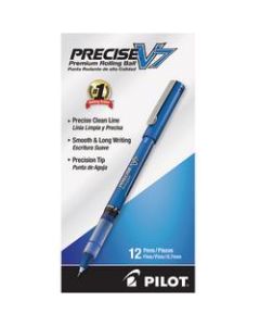 Pilot Precise V7 Liquid Ink Rollerball Pens, Fine Point, 0.7 mm, Blue Barrel, Blue Ink, Pack Of 12