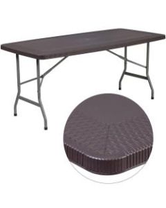 Flash Furniture Rattan Plastic Folding Table, 28-3/4inH x 32-1/2inW x 67-1/2inD, Brown