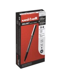 uni-ball Deluxe Rollerball Pens, Micro Point, 0.5 mm, Charcoal Barrel, Black Ink, Pack Of 12