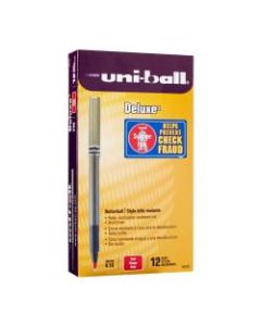 uni-ball Deluxe Rollerball Pens, Micro Point, 0.5 mm, Charcoal Barrel, Red Ink, Pack Of 12