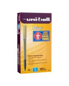 uni-ball Deluxe Rollerball Pens, Micro Point, 0.5 mm, Charcoal Barrel, Blue Ink, Pack Of 12