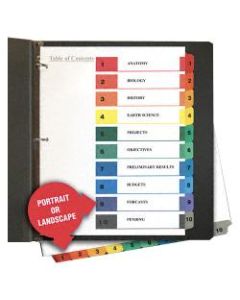 Universal 24804 TOC Index Divider - Printed 1-10 - 8.5in x 11in - 6 Set - White Divider - Multicolor Tab