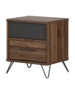 South Shore Olvyn 2-Drawer Nightstand, 22inH x 19-1/2inW x 16-1/2inD, Natural Walnut/Charcoal