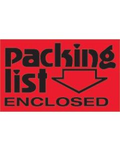 Tape Logic Preprinted Shipping Labels, DL1074, Packing List Enclosed (Arrow), Rectangle, 3in x 5in, Fluorescent Red, Roll Of 500