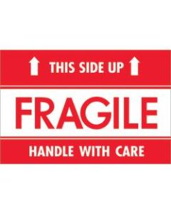 Tape Logic Preprinted Shipping Labels, DL2156, Fragile - This Side Up - HWC, Rectangle, 2in x 3in, Red/White, Roll Of 500