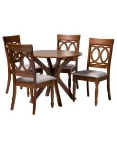 Baxton Studio Jessie Dining Set, 29-15/16inH x 35-7/16inW x 35-7/16inD, Light Gray/Walnut
