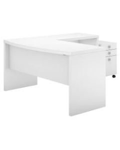 kathy ireland Office by Bush Business Furniture Echo L-Shaped Bow Front Desk With Mobile File Cabinet, Pure White, Standard Delivery