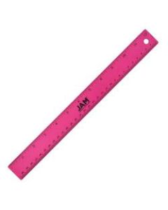 JAM Paper Non-Skid Stainless-Steel Ruler, 12in, Fuchsia Pink