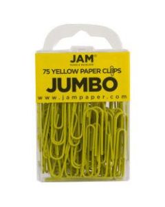 JAM Paper Paper Clips, Jumbo, 2in, 25-Sheet Capacity, Yellow, Pack Of 75